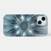 Freude Blume Abstrakt Blue Gray Fraktal iPhone 15 Hülle (Rückseite (Horizontal))