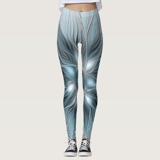 Freude Blume Abstrakt Blue Gray Fraktal Leggings (Vorderseite)