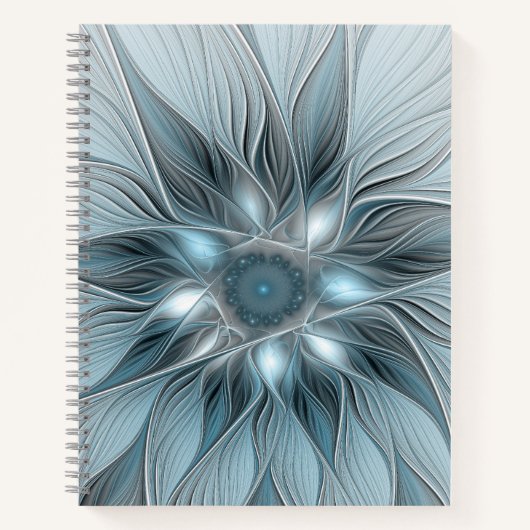 Freude Blume Abstrakt Blue Gray Fraktal Notizblock (Vorderseite)