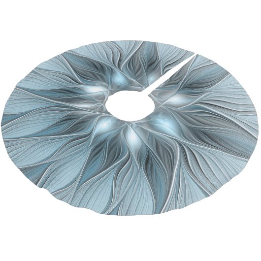 Freude Blume Abstrakt Blue Gray Fraktal Polyester Weihnachtsbaumdecke (Schrägansicht)