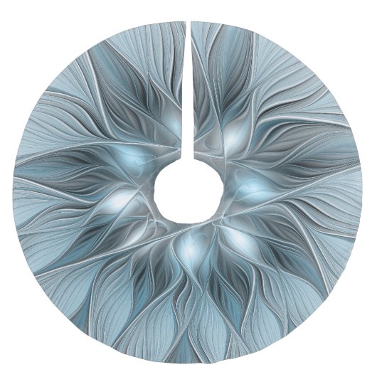 Freude Blume Abstrakt Blue Gray Fraktal Polyester Weihnachtsbaumdecke (Vorderseite)