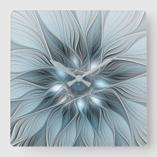 Freude Blume Abstrakt Blue Gray Fraktal Quadratische Wanduhr (Vorderseite)