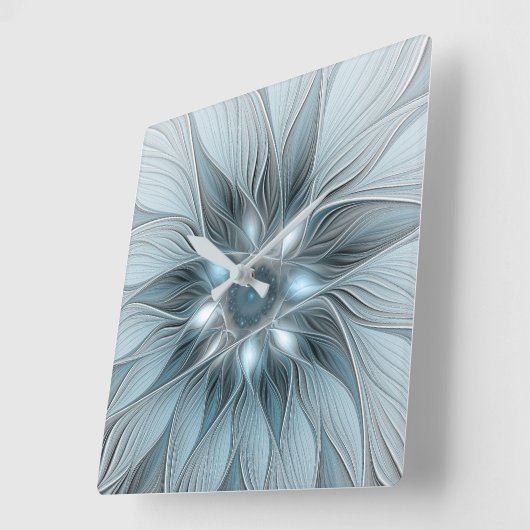 Freude Blume Abstrakt Blue Gray Fraktal Quadratische Wanduhr (Winkel)