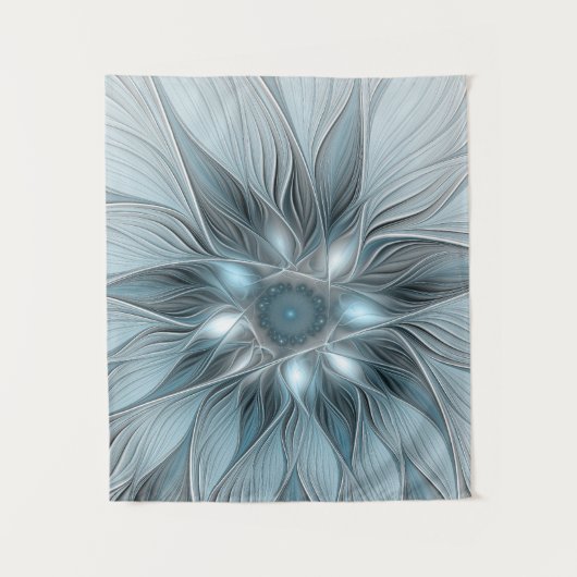 Freude Blume Abstrakt Blue Gray Fraktal Wandteppich (Vorderseite)