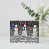 Freude-Dankbarkeit-Hoffnungsvoll Schneemenschen Ur Postkarte (Stehend Vorderseite)