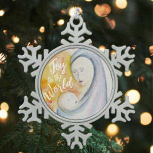 Freude der Welt Madonna und Kind Wasserfarbe Schneeflocken Zinn-Ornament