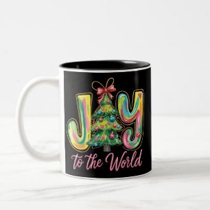 Freude Der Welt Neon-Weihnachtsbaum-Pinselstrich  Zweifarbige Tasse