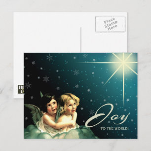Freude der Welt. Vintage kleine Weihnachtsengel Feiertagspostkarte