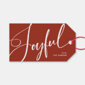 Freude | Elegante Script Christmas Red Geschenkanhänger (Vorderseite (Horizontal))