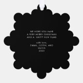 Freude | Elegantes Script Black Christmas Ornament Karte (Rückseite)