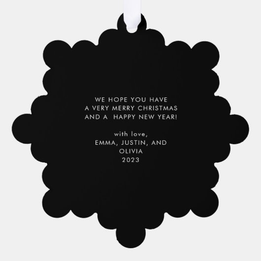 Freude | Elegantes Script Black Christmas Ornament Karte (Rückseite)