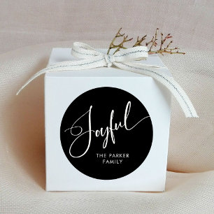 Freude   Elegantes Script Black Christmas Runder Aufkleber