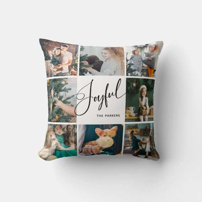 Freude | Elegantes Script Multi Foto Weihnachten Kissen (Vorderseite)