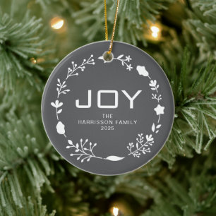 Freude Floraler Weihnachtskranz Familienname Foto Keramik Ornament
