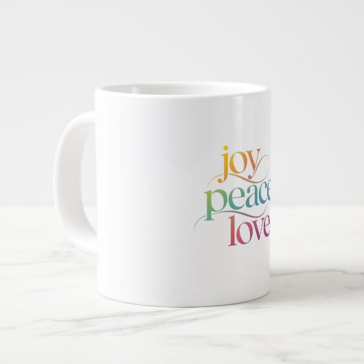 Freude Frieden Liebe Jumbo-Tasse (Vorderseite Links)