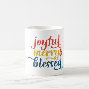 Freude, Fröhlichkeit und gesegnet Kaffeetasse