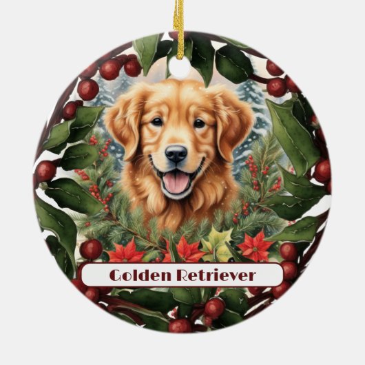 Freude Golden Retriever, Personalisierte Weihnacht Keramik Ornament (Hinten)