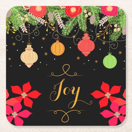 Freude-helle Weihnachtsflitter-Verzierungen und Rechteckiger Pappuntersetzer (Vorderseite)