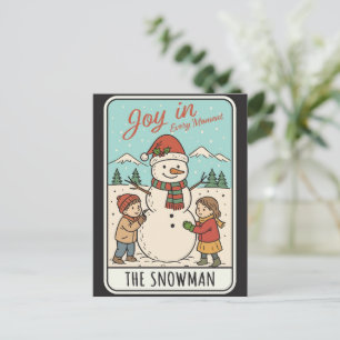 Freude in jedem Moment Schneemann und Kinder Weihn Feiertagspostkarte