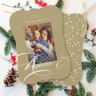 Freude Kalligrafie Religiöses Weihnachts-Gold-Foto Feiertagskarte