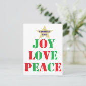 Freude, Liebe, Frieden Feiertagspostkarte (Stehend Vorderseite)