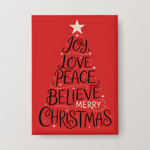Freude Liebe Frieden Glaube Frohe Weihnachten Baum Button