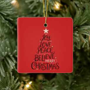 Freude Liebe Frieden Glaube Frohe Weihnachten Baum Keramikornament