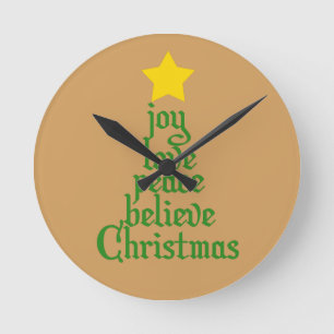 Freude, Liebe, Frieden, Glauben, Weihnachten Runde Wanduhr