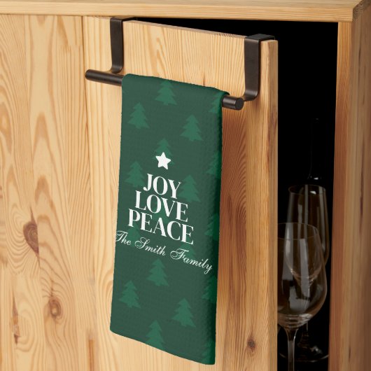 Freude Liebe Frieden Weihnachtsbaum Grüne Muster Geschirrtuch (Drittel gefaltet)