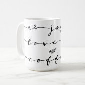 Freude, Liebe & Kaffee | Eleganter Handschriftenur Kaffeetasse (Vorderseite Links)