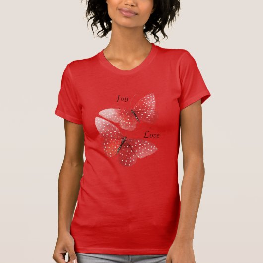 Freude Liebe Rote Schmetterlinge T-Shirt (Vorderseite)