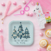 Freude, Liebe und Frieden Blau Karierte Weihnachts Pappteller (Party)