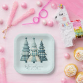 Freude, Liebe und Frieden Blau Karierte Weihnachts Pappteller (Party)