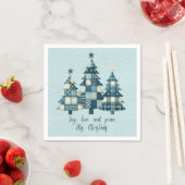 Freude, Liebe und Frieden Blau Karierte Weihnachts Serviette (Beispiel)