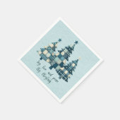 Freude, Liebe und Frieden Blau Karierte Weihnachts Serviette (Ecke)