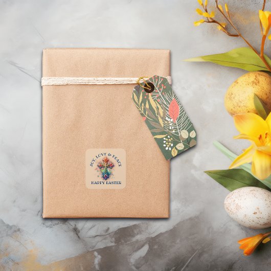 Freude, Liebe und Frieden - Ostern | Quadratischer Aufkleber