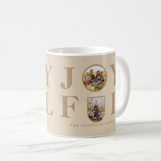 Freude | Modernes Minimalistisches Beige Arch Zwei Kaffeetasse (VorderseiteRechts)