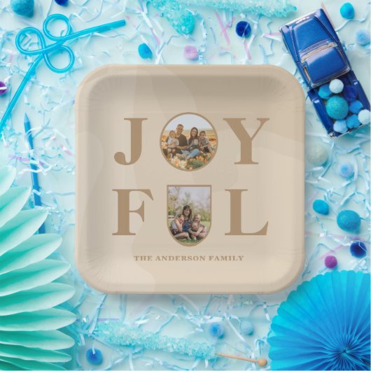 Freude | Modernes Minimalistisches Beige Arch Zwei Pappteller (Party)