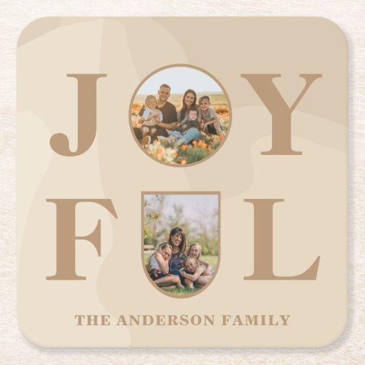 Freude | Modernes Minimalistisches Beige Arch Zwei Rechteckiger Pappuntersetzer (Vorderseite)