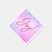 Freude! oder Ihre Nachricht Fuchsia-Text Lila Rosa Serviette (Ecke)