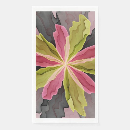 Freude, Pink Grüne Anthrazit Fantasy-Blüten-Frakta Serviette (Vorderseite)