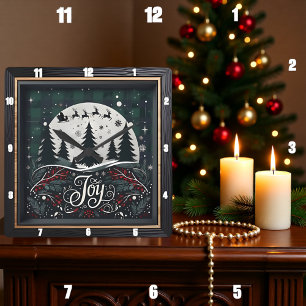 Freude Rentier Kiefern Weihnachten Quadratische Wanduhr