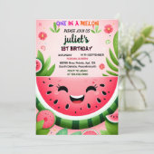 Freude rosa Sommer eins in einer Melone ersten Geb Einladung (Stehend Vorderseite)