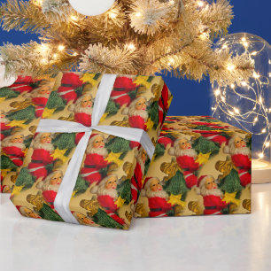 Freude Santa auf Weihnachtsbaum-Motiv-Wrap-Papier Geschenkpapier