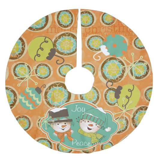 Freude und Frieden Snowmen Custom Holiday Tree Ski Polyester Weihnachtsbaumdecke (Vorderseite)