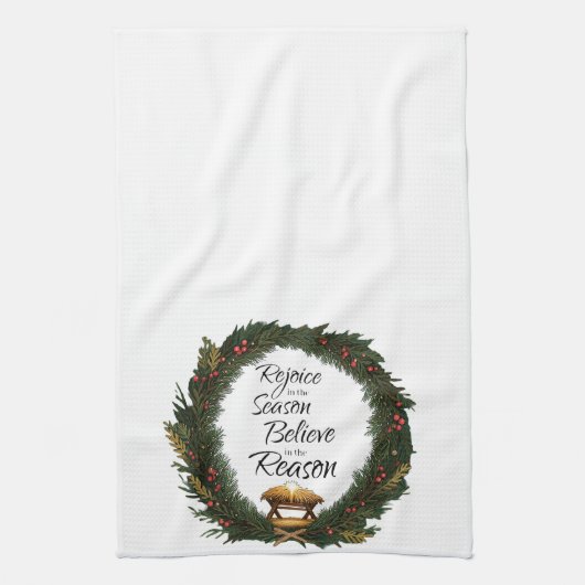 Freude und Glauben an die Krippe Geschirrtuch (Vertikal)