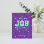 Freude und Glück lila grün Feiertagskarte (Stehend Vorderseite)