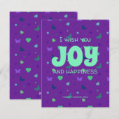 Freude und Glück lila grün Feiertagskarte (Vorne/Hinten)