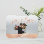 Freude und Liebe Weihnachten Rose Gold Card (Stehend Vorderseite)