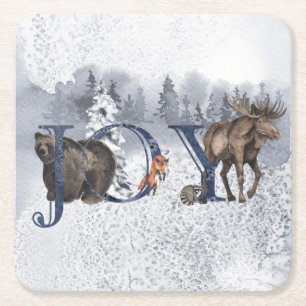 Freude Waldtiere Winter Schnee Urlaub Rechteckiger Pappuntersetzer